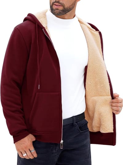 Heren Fleece Hoodie met Rits en Zak voor de Winter - Warme Lange Mouwen Casual Trui