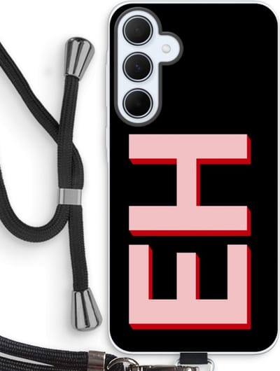 Gepersonaliseerd - Case Company® - Hoesje met koord geschikt voor Samsung Galaxy A35 hoesje met Koord - Monogram - Telefoonhoesje met Zwart Koord - Bescherming aan alle Kanten en Over de Schermrand