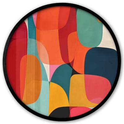 Poster in lijst Rond - Fotolijst 40x40 cm - Posters - Vormen - Kleurrijk - Abstract - Vlakken - Ronde posterlijst zwart - Decoratie - Wanddecoratie woonkamer - Muurdecoratie slaapkamer