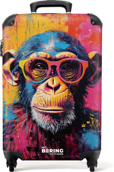 NoBoringSuitcases.com® - Handbagage koffer lichtgewicht - Reiskoffer trolley - Chimpansee met bril in graffiti stijl - Rolkoffer met wieltjes - Past binnen 55x40x20 en 55x35x25