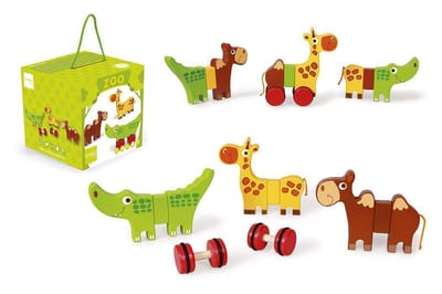 SCRATCH Magnetische Dieren Op Wielen - Safari - 14X2X11Cm - 3 Figuren - 18 Maanden