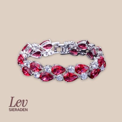 Lev Sieraden - Zilver plated Tennisarmband met Zirkonia rood en wit - Messing - 18.2cm - Pear cut