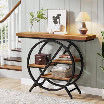 Tribesigns Consoletafel - Sidetable - Console - Haltafel - Metaal/Hout - Lichtbruin - Industrieel - 100 x 30 x 81 cm - Console Tafel voor Hal, Woonkamer, Entree