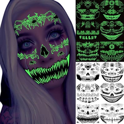 Creepy Makeup Tattoos voor Halloween - 4 Bladen met Schedel en Dodenmake-up voor Feestjes en Carnaval