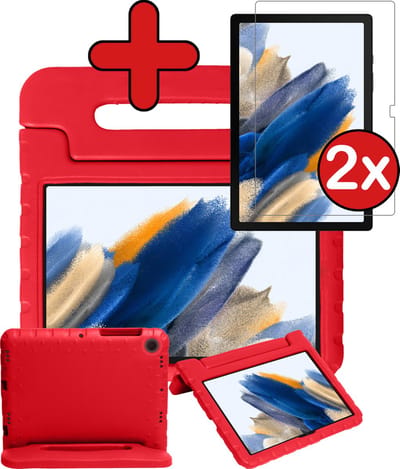 Hoesje - Geschikt voor Samsung Galaxy Tab A8 - Met 2x Screenprotector - Kinderhoes - Shockproof Bumper - Kidsproof Case - Tablethoes - Kinder Hoes Cover - Rood