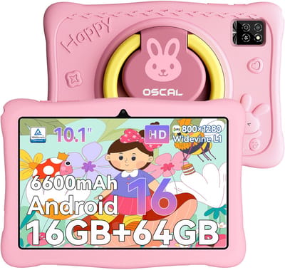 OSCAL KIDO2 - Tablet - Kindertablet - 16GB RAM - 64GB ROM - 10.1 inch - 6600mAh - Android 16 - Ouderlijk Toezicht App - Oogzorgmodus - Inclusief Beschermhoes - Roze