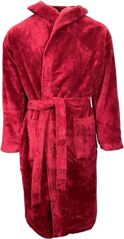 Velvet Badjas met Capuchon - Velvet Bordeaux Rood Met Capuchon - Maat XL - Hoogwaardige kwaliteit - Zeer luxe - Ochtendjas - Luxe Badstof van Katoen en Polyester - Heerlijk warm - Super zacht fleece - Binnenzijde katoen