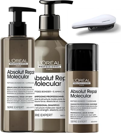L'Oréal Professionnel - Absolut Repair Molecular Set - 500ml - Beschadigd Haar Pakket - Shampoo + Leave-In Treatment + Rinse-Off Serum + KG Ontwarborstel - Serie Expert Kit
