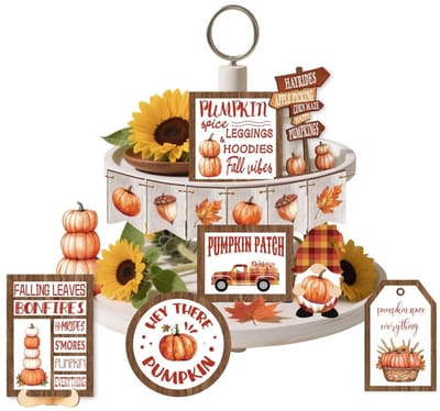 Dailygoods- Dienblad 16 Stuks Herfst Pompoen Decor - Gelaagd Houten Dienblad - Tafeldecoratie Boerderij - Tafelblad Decoraties - Rustiek Ontwerp - Diverse Maten