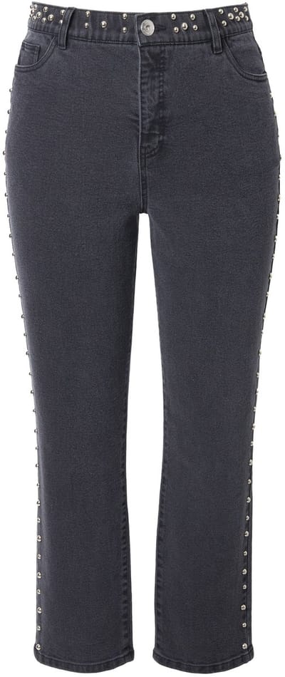 Studio Untold - Dames - Mom-jeans sierstuds 5-pocket elastische tailleband - Zwart - Maat 44