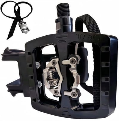 SPD Pedalen met Clip en Strap, Hybride Pedalen voor Fietstraining, Spinning en Fitnessfietsen met 9/16 Inch Spindel