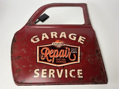 Retro Metalen Muurdecoratie – Garage service repair Autodeur met Spiegel – Vintage