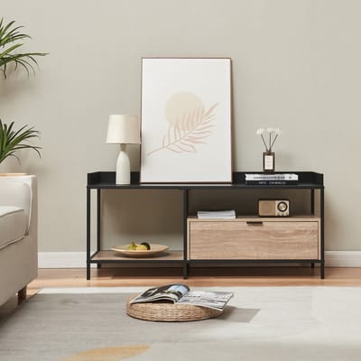 Tv meubel Belana 120x40x54 cm zwart en eikenkleurig [en.casa]