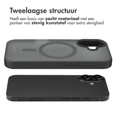 Accezz Hoesje - Geschikt voor Apple iPhone 16 - Frosted Backcover geschikt voor MagSafe - Zwart