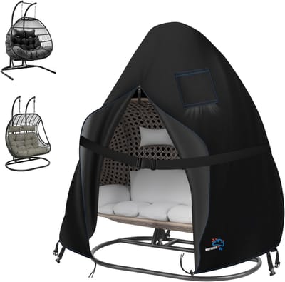 Dubbele Eivormige Stoelcover van Hoogwaardige 420D Oxford, Waterdicht met Rits en Trekkoord, UV- en Windbescherming voor Hangstoelen tot 200 x 180 cm