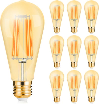 Voordeelpak 10x LED Lamp E27 Edison Filament - Kingtron - Amber 6W 540lm - 822 Zeer Warm Wit 2200K - ST64 - Dimbaar | Vervangt 45W