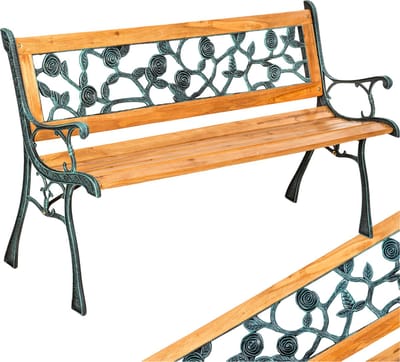 tectake® 2-zits Tuinbank weerbestendig - Tuinbank hout in landhuisstijl - Romantische balkonbank - Houten tuinbank - Tuinmeubelbanken (Marina, 124x52x74)