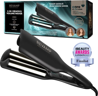 Revamp Progloss 2 in 1 Wafeltang - Golvenkrultang - Krultang Met Gebogen Platen - Extra Veilig Design - Beachwaves En Volume - Inclusief Hittebestendige Mat - WV3000