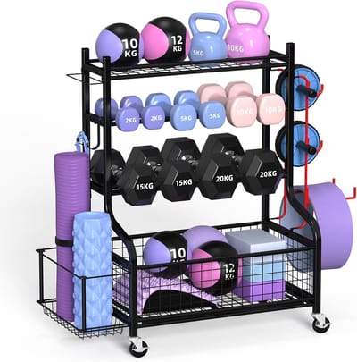 Halterstandaard - Opbergrek Fitness - Thuis Sporten - Met Wielen en Haken - 160 kg Capaciteit - Zwart