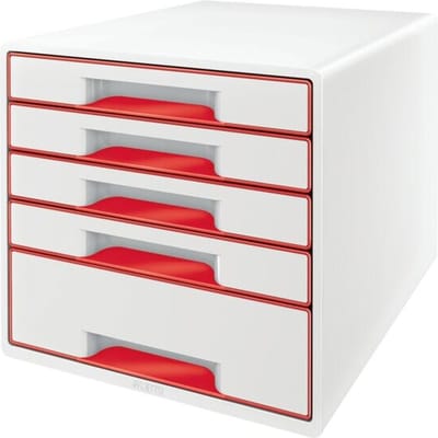 Leitz WOW Cube Ladenblok Met 5 Laden - Opberger met Vakken - Wit/Rood