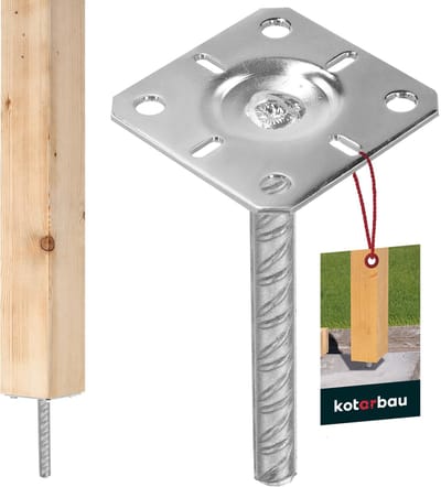 KOTARBAU® Paalhouder, Verzinkt Staal, 100 x 100 x 200 mm, Zilver, Paaldrager in Beton Storten, Betonanker voor Houten Palen, Paalhouder Schutting Beton