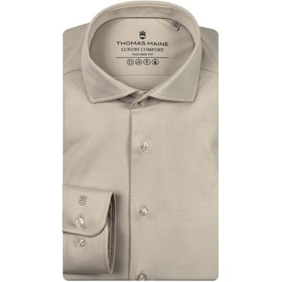 Thomas Maine Overhemd Roma Modern Kent Luxury Comfort Soft Liquid Cotton Zand / male