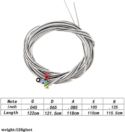 Dailygoods - 5-snarige gitaarsnaren - Roestvrij staal - Duurzaam en stevig - Gekleurde baluiteinden - Vervangende onderdelen voor elektrische basgitaa...