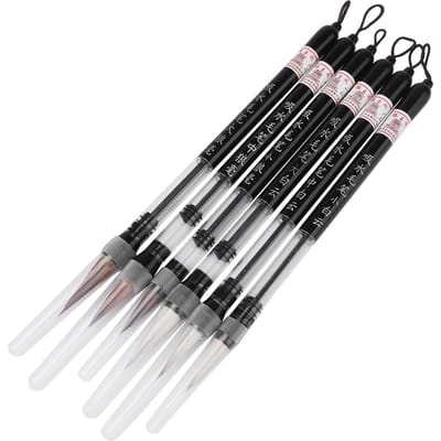 6 stuks Pistonvulling Chinese Waterpenseel voor het oefenen van kalligrafie op Water Writing Cloth black