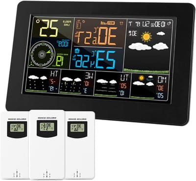 Weerstation met Sensoren - Thermohygrometer App - Binnen En Buiten - Wifi Smart Functie - 7.5 Inch Scherm - Zwart