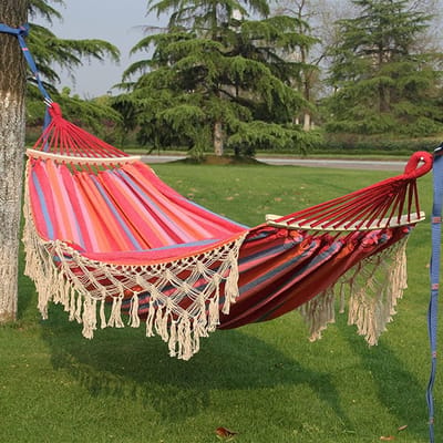 Katoenen Hangmat - Dubbele Hangmat Buiten - Ontspanning in de Tuin - Met Kwastjesdecoratie - 260x150 cm - Niet gespecificeerd