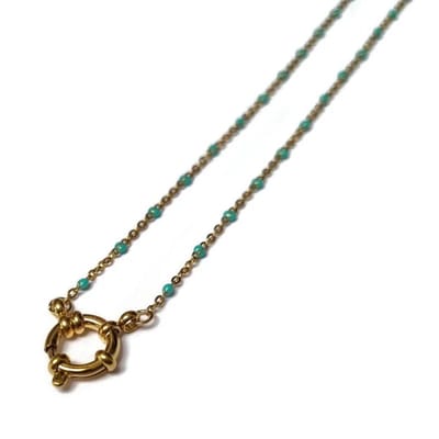 Aramat Jewels | Bedelketting | Groene Emaille Bedel Damesketting met bolletjes | 40 cm | |2mm | Staal | Volwassenen | Verkleurd niet