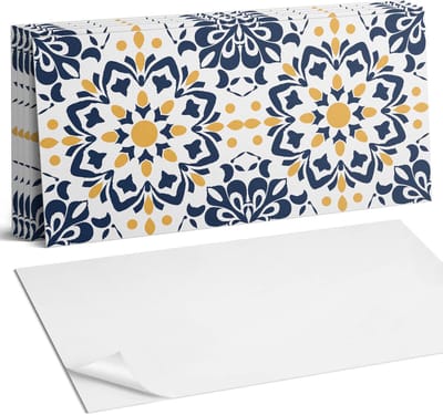 Coloray Plaktegels - Bloemenmandala patroon Wandtegel Zelfklevend - 60 cm x 30 cm - Geel Plaktegels - 6 stuks - Rechthoek PVC Tegels - Plaktegels Keuken - Zelfklevende Vloertegels Badkamer - Vinyltegels Vloer Zelfklevend - Zelfklevende Wandtegels