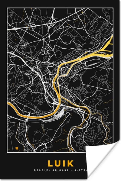 Poster Kaart - Goud - Luik - Plattegrond - Stadskaart - 120x180 cm XXL