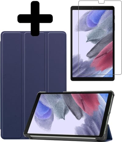 Hoesje - Geschikt voor Samsung Galaxy Tab A7 Lite - Met Screenprotector - Hardcover Book Case - Trifold Bookcase Hoes - Hard Cover - Tablethoes - Donkerblauw