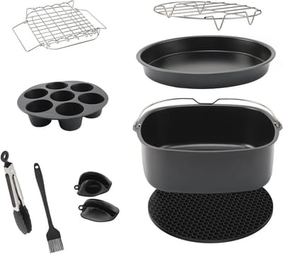Complete Accessoireset voor Airfryer - 10-delige Set voor 8-Inch Airfryers, Geschikt voor COSORI XXL 5.5L en 6.2L, Bakaccessoires, Koken, Bakken