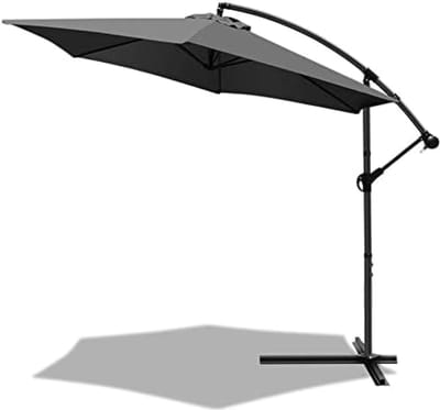 Zeshoekige offsetparasol met terugklapbare handgreep - Verstelbare afneembare - 180 gr/m2 canvas met UV-bescherming - Hoogte 235 cm - 6 stalen ribben - Inclusief grijze beschermhoes