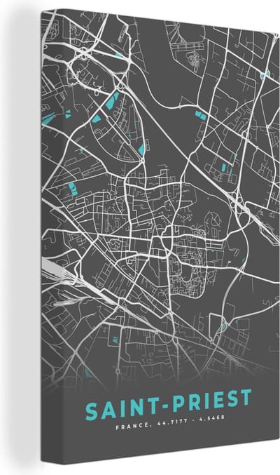 Canvas Schilderij Saint-Priest - Stadskaart - Kaart - Plattegrond - Frankrijk - 20x30 cm - Wanddecoratie