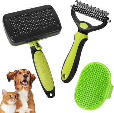 Huisdier Borstel Set - Kat Hond Borstel - Vacht Verzorging - Dubbelzijdig Ontwerp - 3 Stuks - Groen