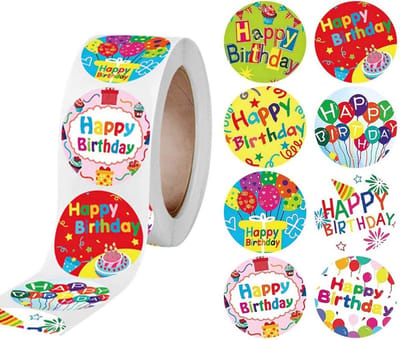 500x Happy birthday stickers - Verjaardag stickers - Feestje - Cadeau - Kado inpakken - Stickerrol - Sluitsticker - Cadeautje versieren - Verjaardagskaart schrijven - Kaart kinderfeestje - Jonyx