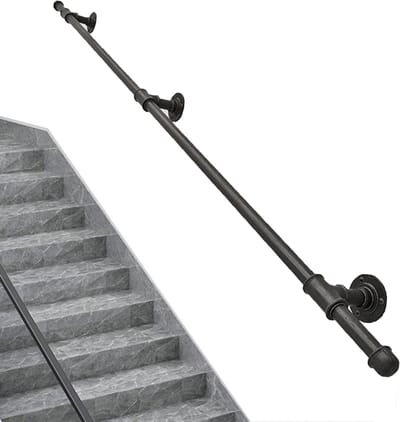 Veiligheidshandgreep - Steunrail binnen - Traplopen ondersteunen - Robuust smeedijzer - 200 cm lengte - Zwart