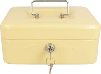 AMIG Geldkistje met 2 sleutels - beige - staal - muntbakje - 15 x 11 x 7 cm - inbraakbeveiliging