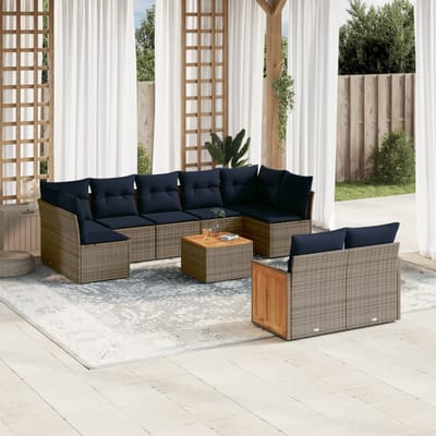 vidaXL - 10-delige - tuinbankset - met - kussens, - grijs - polyrotan
