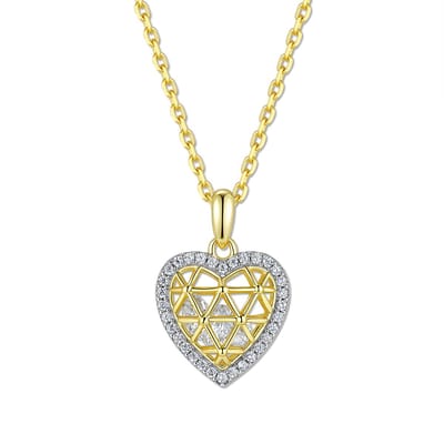 New Bling 9NB-1726 – 925 Zilveren Ketting Dames Hart – 14KT Gold Plated – Zirkonia – Elegant Design – Verstelbaar 40+2,5+2,5 cm