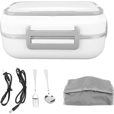Elektrische Lunchbox Verwarmd Dubbel Gebruik Draagbare Voedselwarmer Box voor Kantoor 12V 24V white