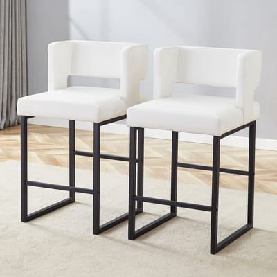 Eetkamerstoelen - Set Van 2 - Gestoffeerde eetkamerstoel - Eettafelstoel - Eetkamerstoelen - Stoel - PU - Metalen stoelpoten - Vierkant ontwerp - Modern Design - Wit, zwart