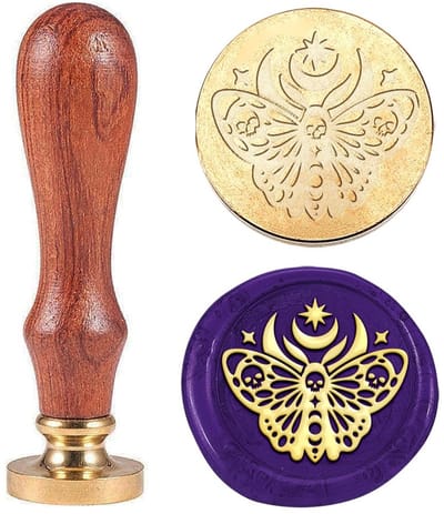 Dailygoods- Zegelwasstempel Motte - Afneembare Messing Stempelkop - Houten Handvat - 30 mm - Voor Enveloppen/Uitnodigingen - Eenvoudig in Gebruik - Waszegel