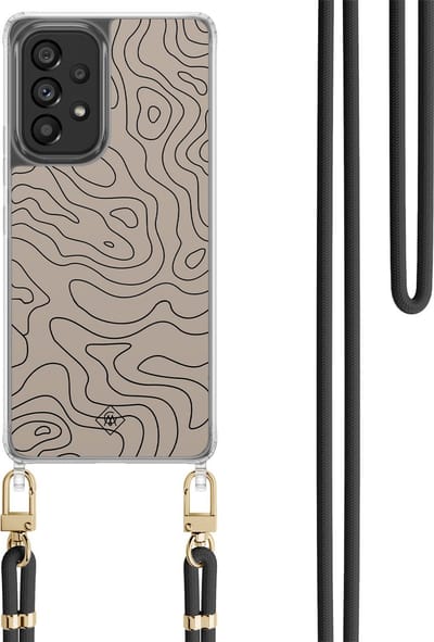 Casimoda® hoesje met koord - Geschikt voor Samsung A53 - Abstract Lines - Afneembaar koord - TPU/polycarbonaat - Bruin/beige