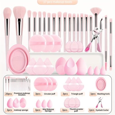 Make-up kwasten set - 37 stuks - Premium makeup toolset van synthetische vezels - Inclusief foundationkwast, poederkwast, concealerkwast, oogschaduwkwast en blushkwast - Make-uptoolset
