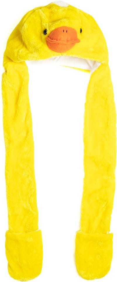 KIMU® Muts Wanten Kuiken - Sjaalmuts met Oortjes Eend Geel - Bontmuts Kinderen - Volwassenen Klein Hoofd - Eendenmuts Pluche Kindermuts Kip Haan Festival