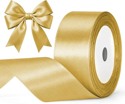 QTTVBTNA - Lint – Satijnlint - Cadeaulint – 22m x 40mm – Cadeaulint – Luxe Geschenk Inpaklint voor Strikken, DIY Knutselen en Verpakking – Decoratief Lint voor Feest en Decoratie – Gouden